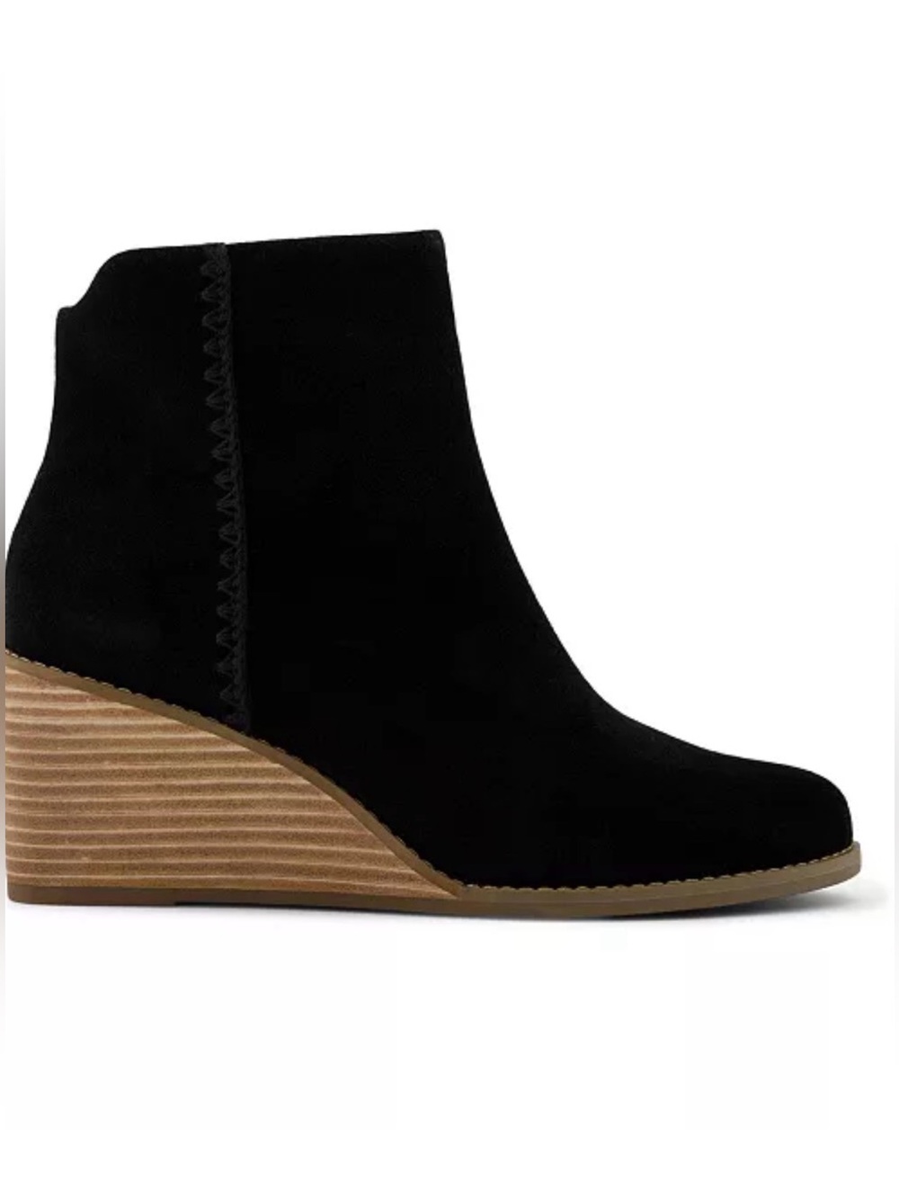 Toms Black Wedge Ankle Booties with Stacked Tan Heel